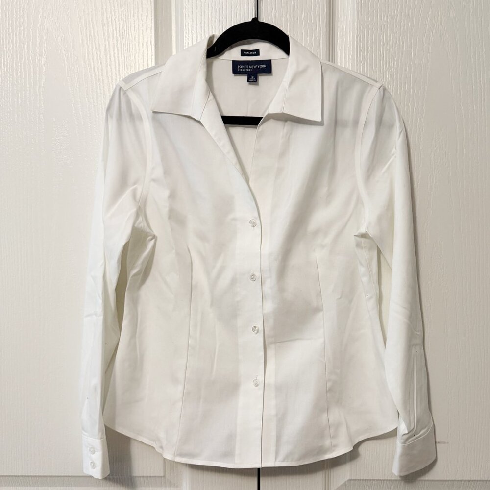 Jones New York Signature No Iron Tailored Blouse Size M White - Picture 3 of 4